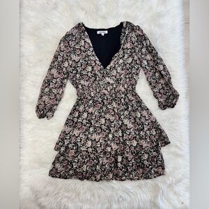 Mimi Chica Black and Pink Floral Long Sleeve Dress